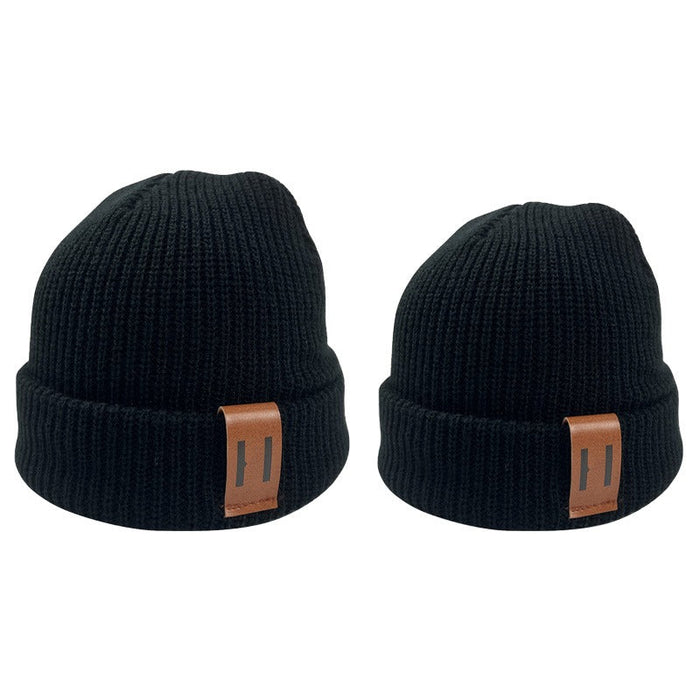 Solid Colored Warm Beanies With Leather Labels