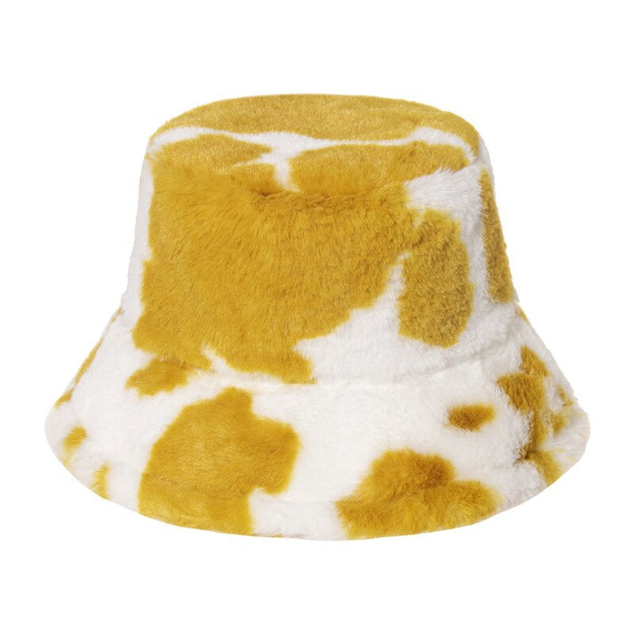 Rainbow Colored Faux Fur Lettered Plush Bucket Hat