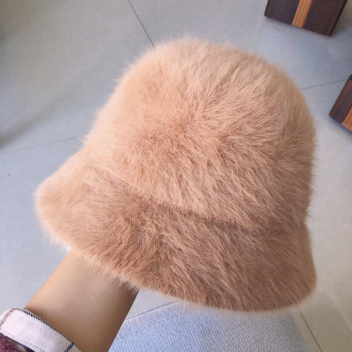 Retro Styled Solid Colored Rabbit Fur Bucket Hat