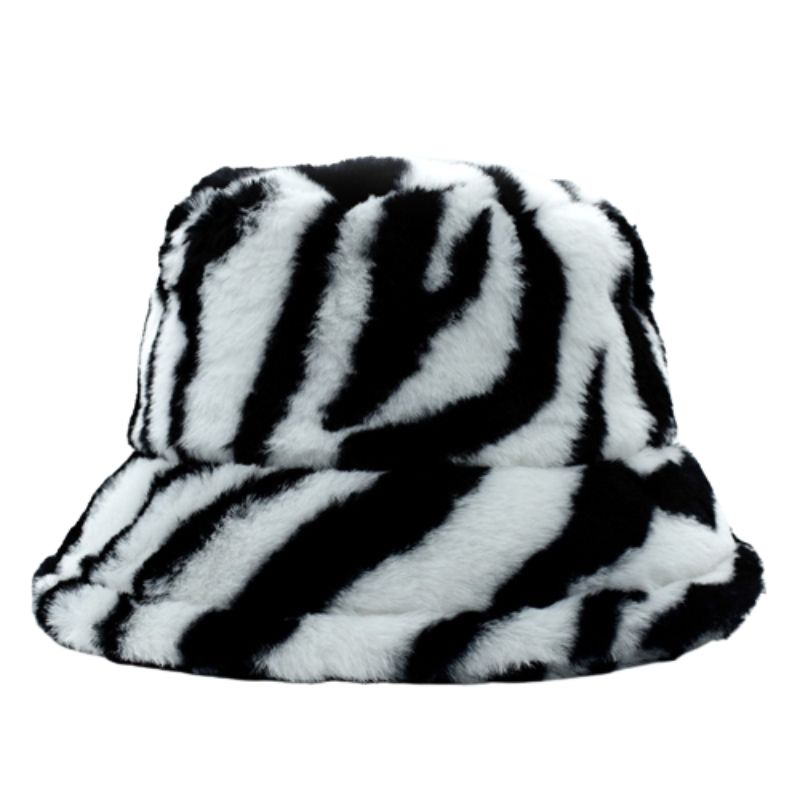 Printed Winter Faux Fluffy Fur Bucket Hats