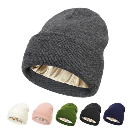 Silk Satin Lined Knit Warm Beanie Caps