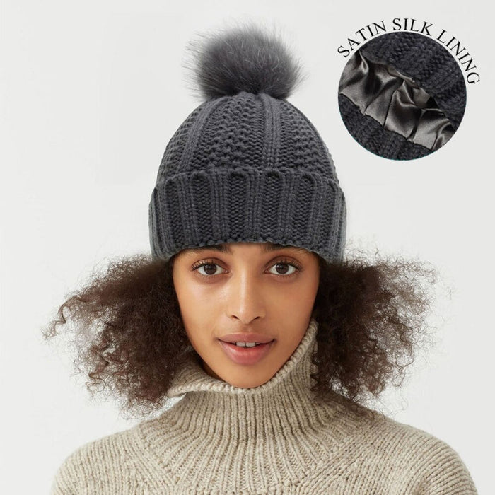 Faux Fur Beanie Pompom Hats For Women