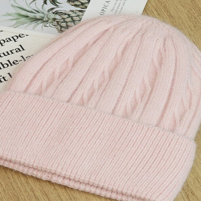 Cotton Knitted Twisting Rabbit Fur Winter Beanie