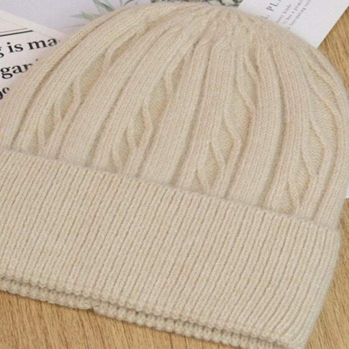 Cotton Knitted Twisting Rabbit Fur Winter Beanie