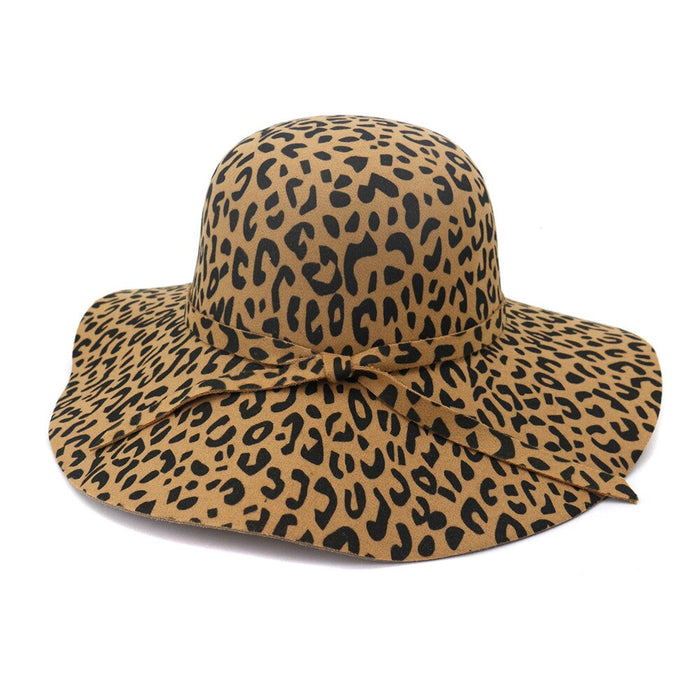 Wide Brimmed Bowtie Leopard Print Sun Hat
