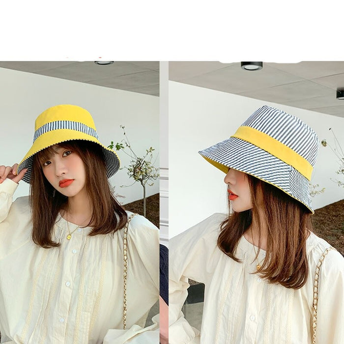 Double-Sided Summertime Striped & Solid Bucket Hat