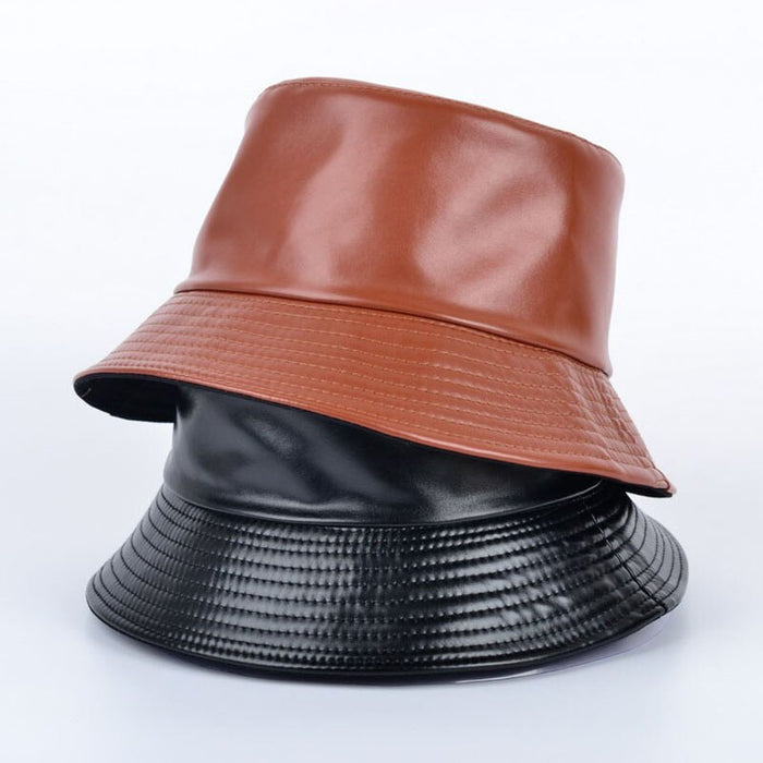 Stylish Faux PU Leather Reversible Bucket Hat