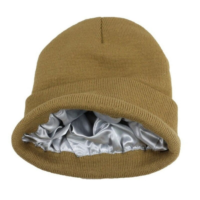 Satin Lined Brimless Casual Knitting Bonnets Trendy Wool Hat