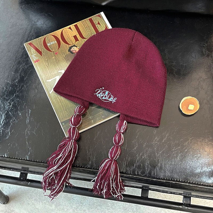 Embroidered Winter Beanie With Arms & Ear Flaps