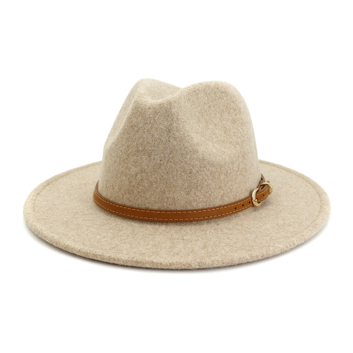 Flat Brim Soft Wool Jazz Fedora With Thin Buckle