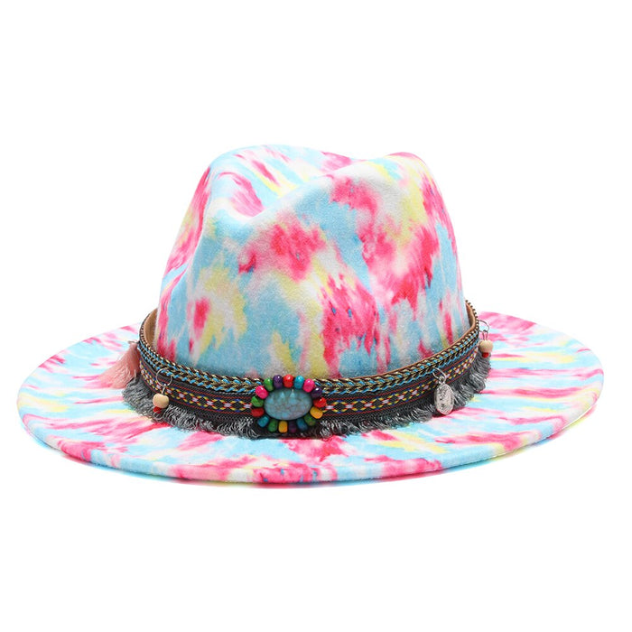 Tie Dye Printed Multicolor Wide Brim Vintage Jazz Fedora