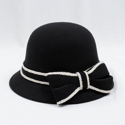 Classic Felt Cloche Hat with Contrasting Bow Ribbon