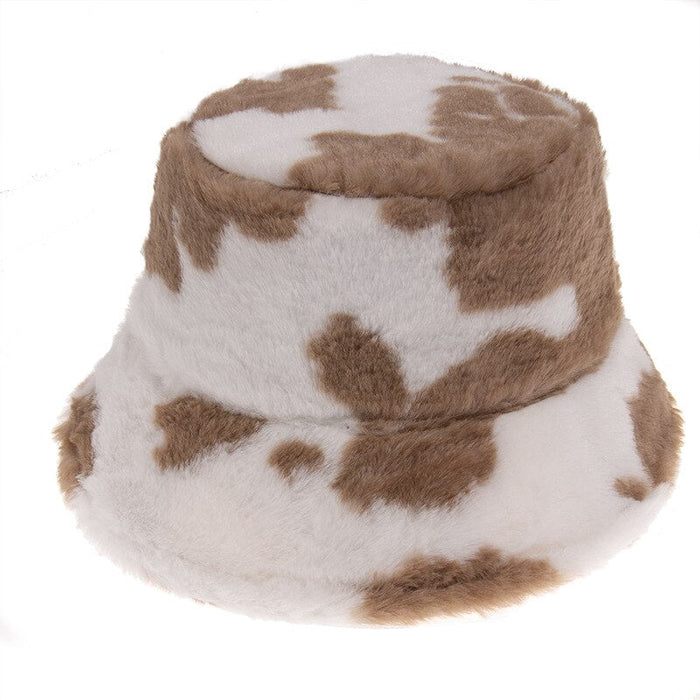 Rainbow Colored Faux Fur Lettered Plush Bucket Hat