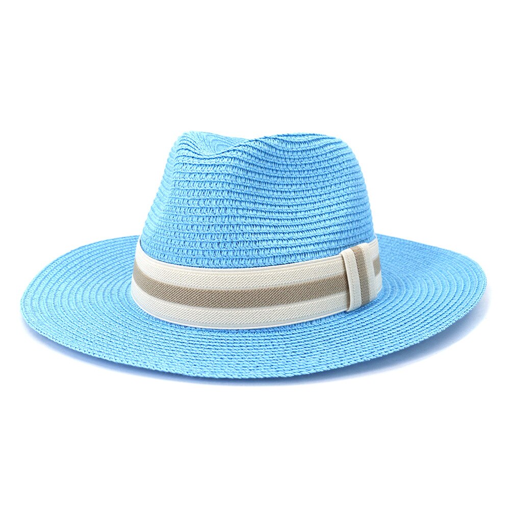 Striped Band Straw Fedora Hat