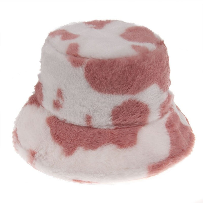Rainbow Colored Faux Fur Lettered Plush Bucket Hat