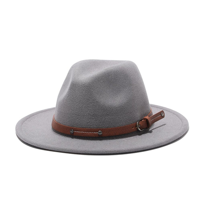Flat Brim Jazz Fedora With Thick Vintage Buckle