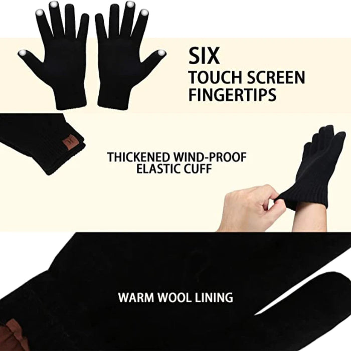 Touchscreen Gloves Warmer Set With Fleece Lining Beanie Hat