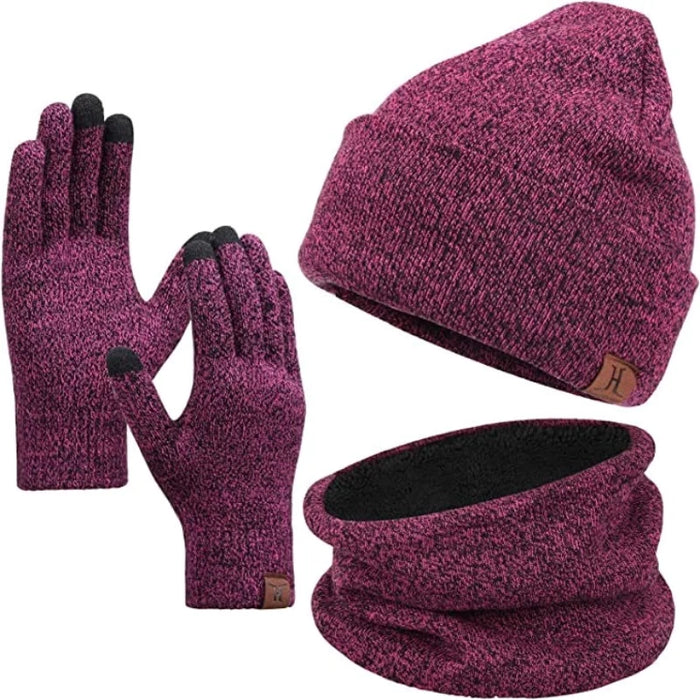 Touchscreen Gloves Warmer Set With Fleece Lining Beanie Hat