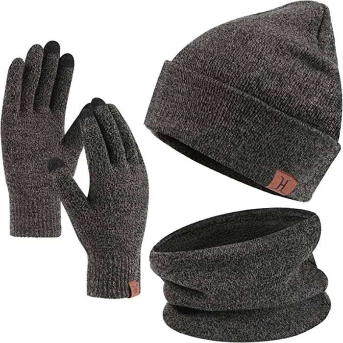 Touchscreen Gloves Warmer Set With Fleece Lining Beanie Hat