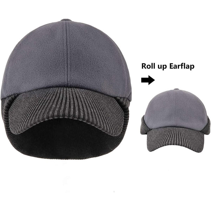 Mens Wool Winter Baseball Cap With Warmer Earflap