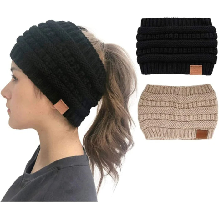 Stylish Winter Headwear Ear Warmer Ponytail Hats For Women