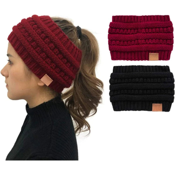 Stylish Winter Headwear Ear Warmer Ponytail Hats For Women