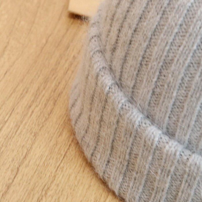 Soft Rabbit Fur Knitted & Striped Winter Beanie