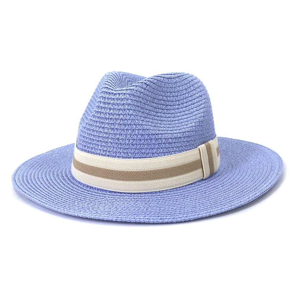 Striped Band Straw Fedora Hat