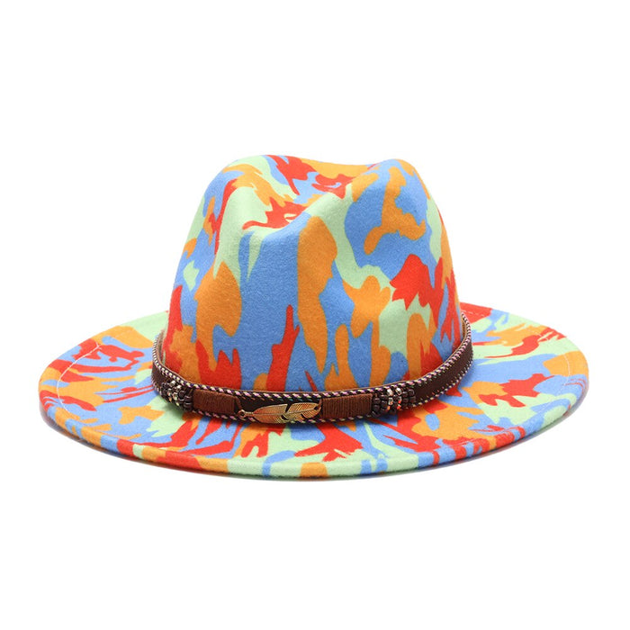 Abstract Designed Wide Brimmed Panama Style Fedora