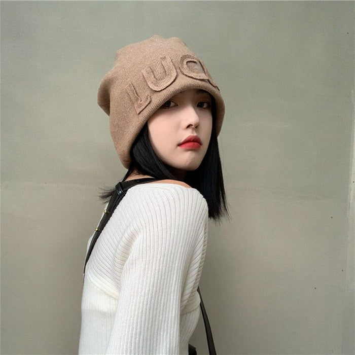 Cotton Knitted Retrograde LUCK Winter Beanie