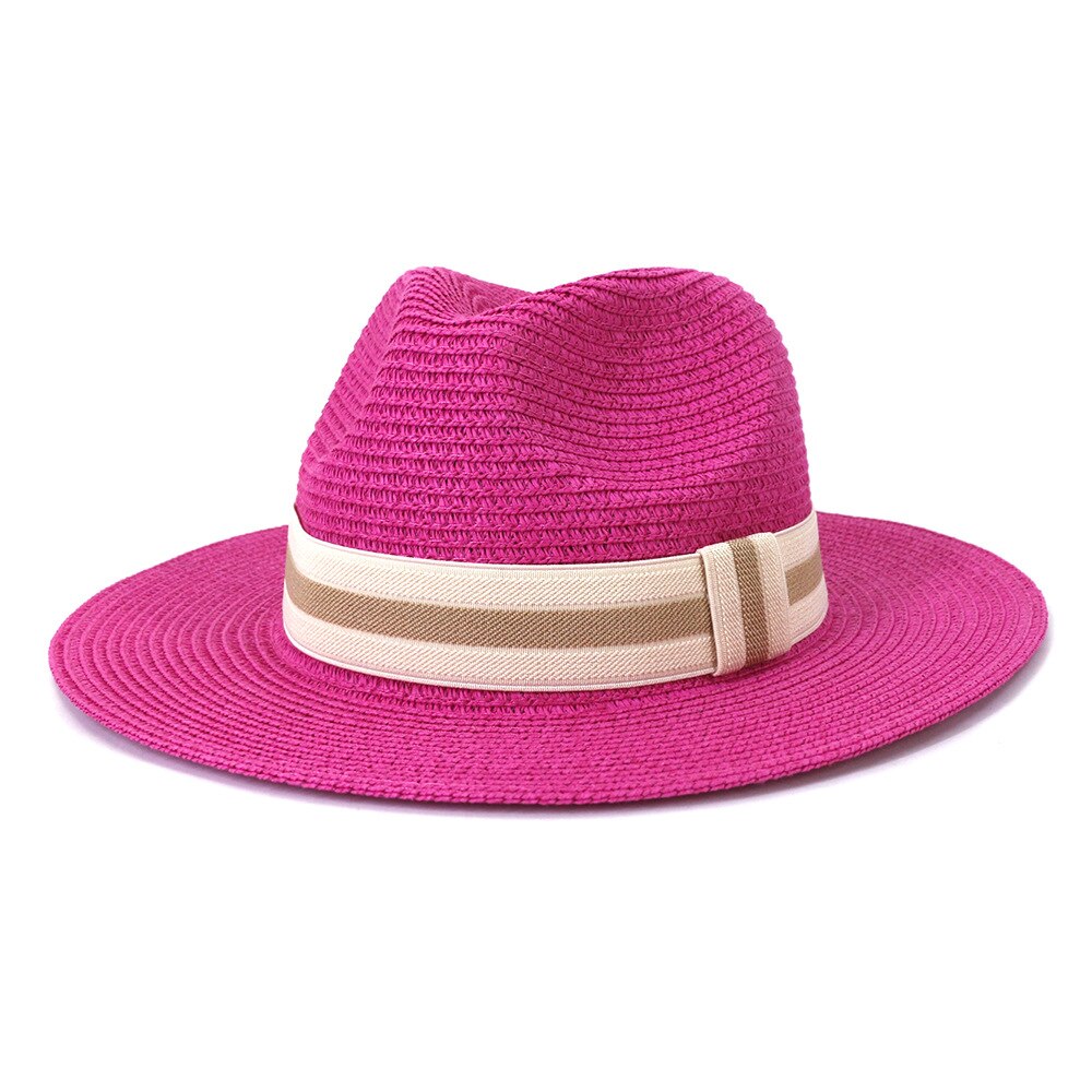 Striped Band Straw Fedora Hat