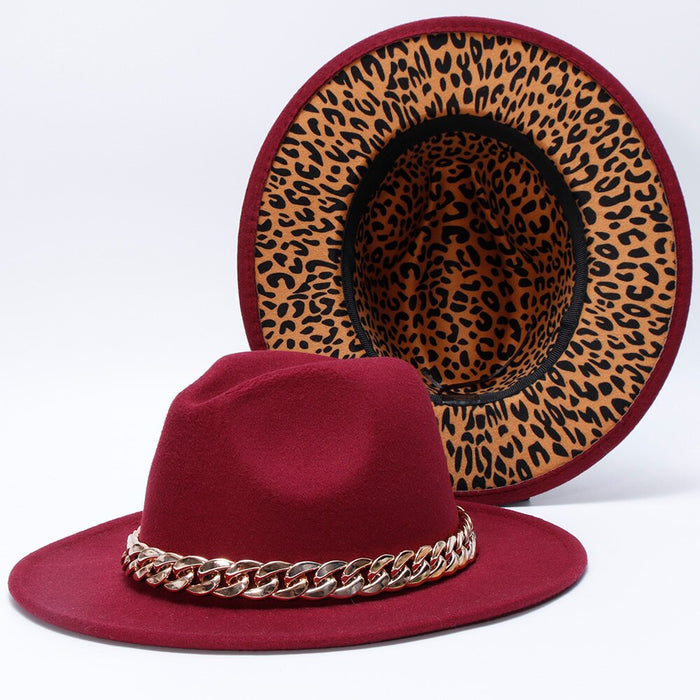 Casual Cuban Chain Leopard Print Fedora