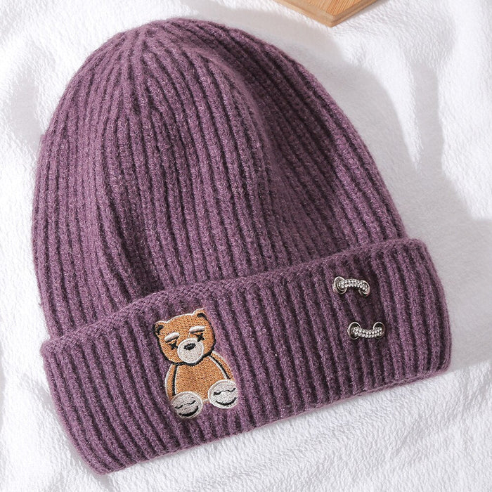 Autumn & Winter Embroidered Teddy Bear Beanie