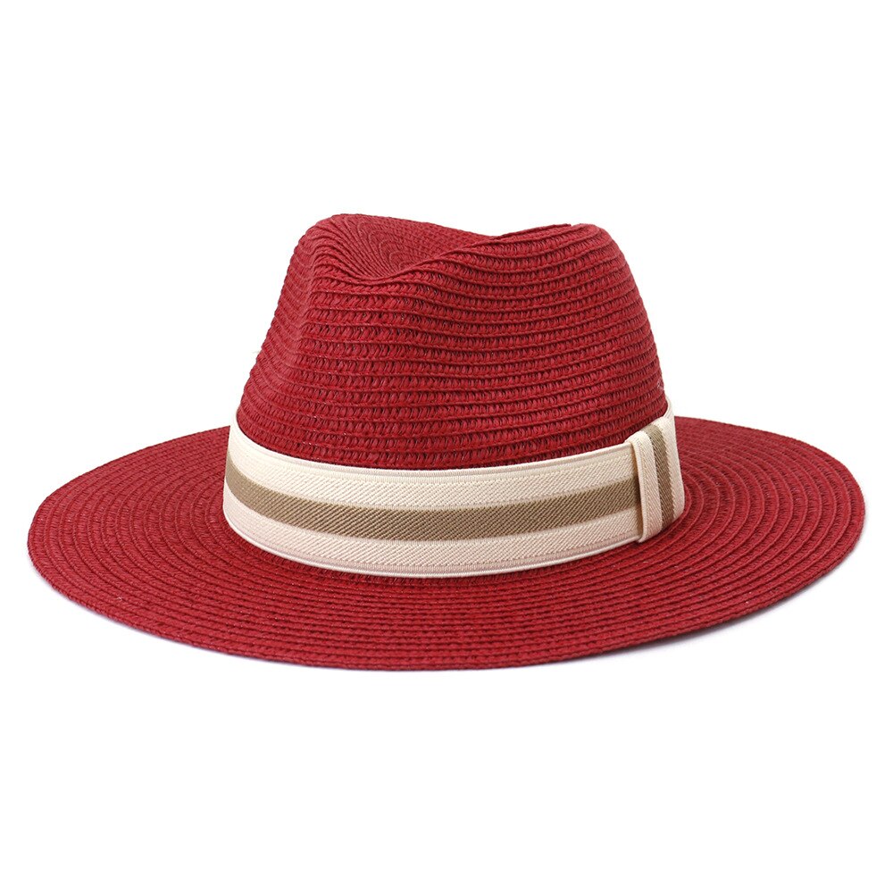 Striped Band Straw Fedora Hat