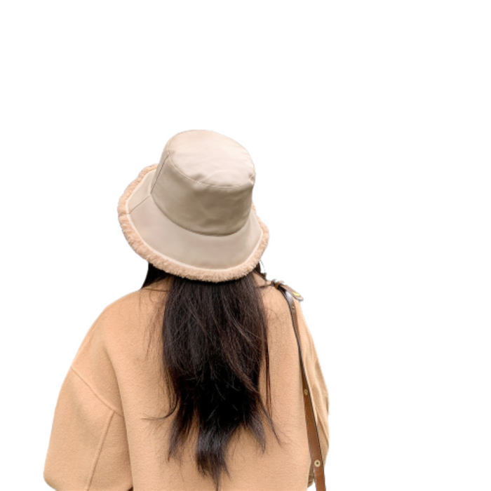 Women's Leather Faux Fur Bucket Hat