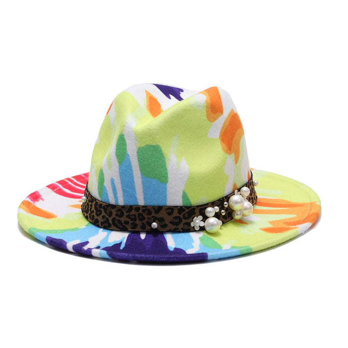 Abstract Designed Wide Brimmed Panama Style Fedora