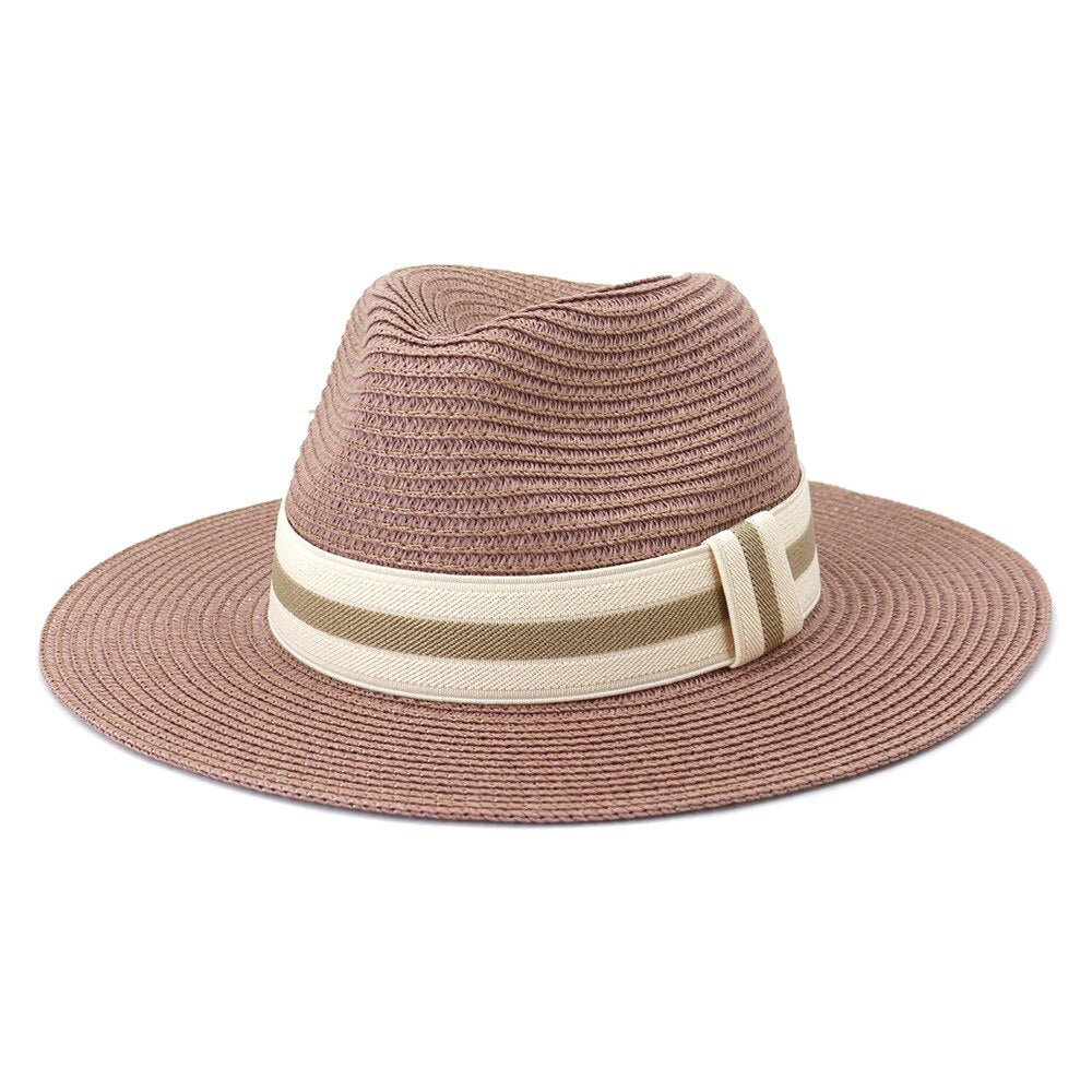 Striped Band Straw Fedora Hat