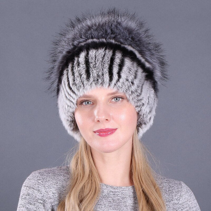 Autumn & Winter Rabbit Fur Knitted Beanie With Pom Pom
