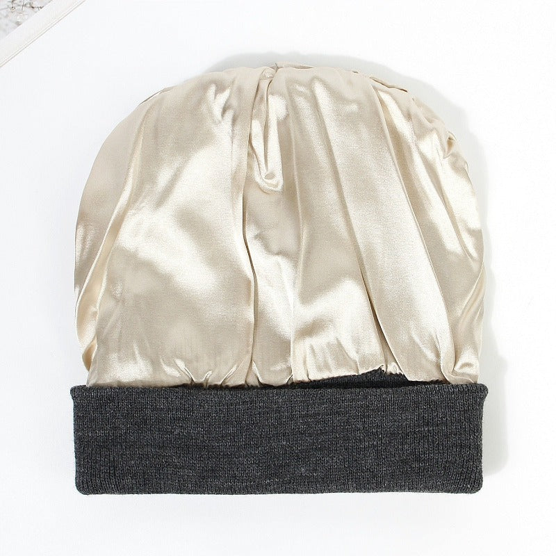 Silk Satin Lined Knit Warm Beanie Caps