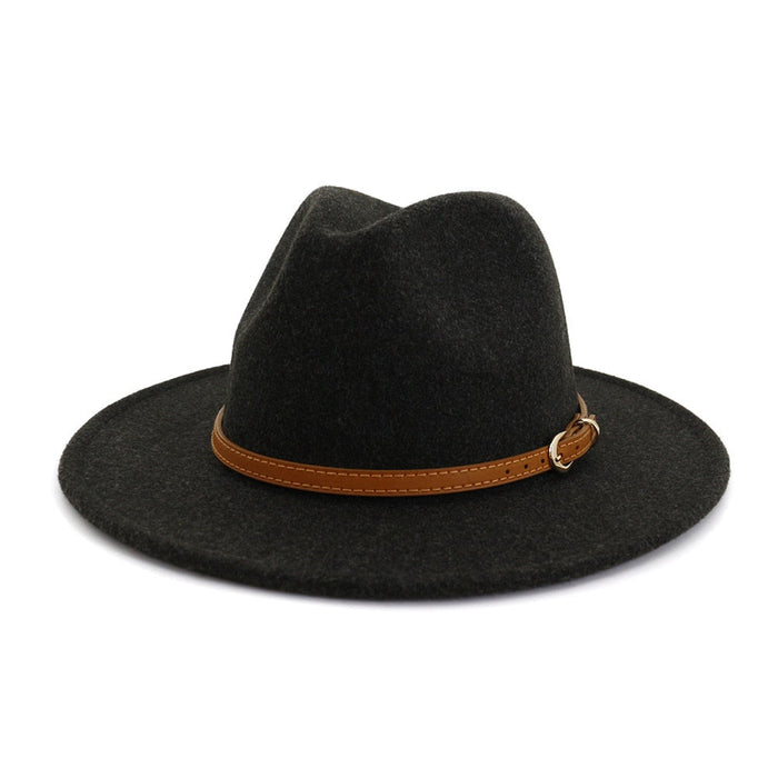 Flat Brim Soft Wool Jazz Fedora With Thin Buckle