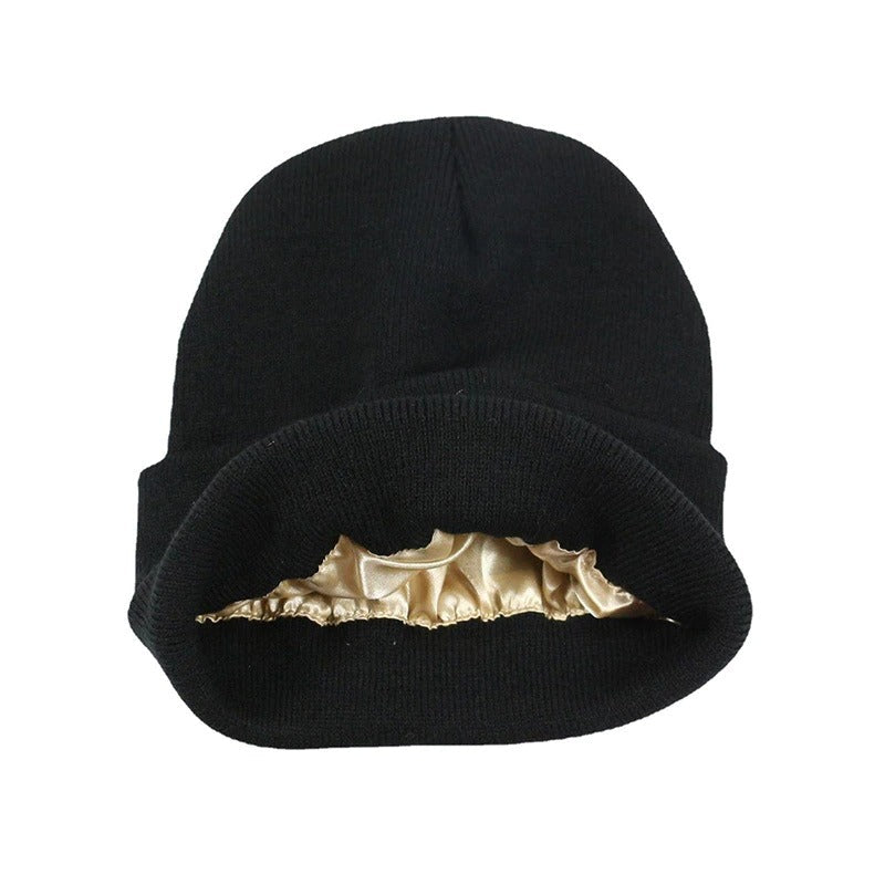 Silk Satin Lined Knit Warm Beanie Caps