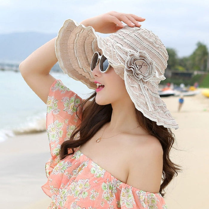 Summer Flower Packable Large Beach Hat
