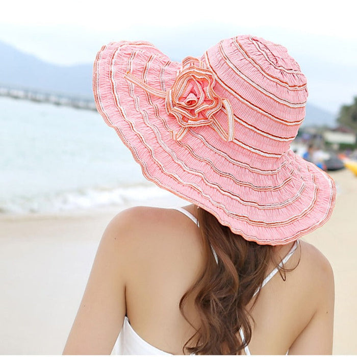 Summer Flower Packable Large Beach Hat