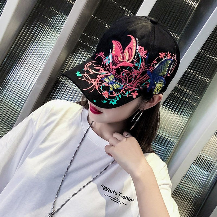 Embroidered Butterfly Snapback Baseball Cap