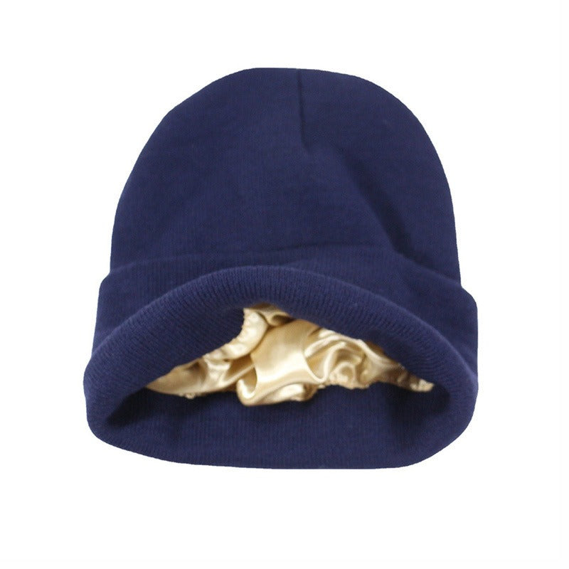 Winter Silk Satin Lined Solid Knitted Beanie Hats