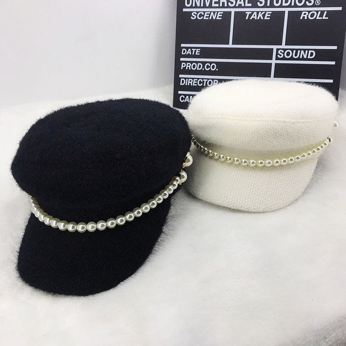 Black & White Newsboy Caps With Pearl Band