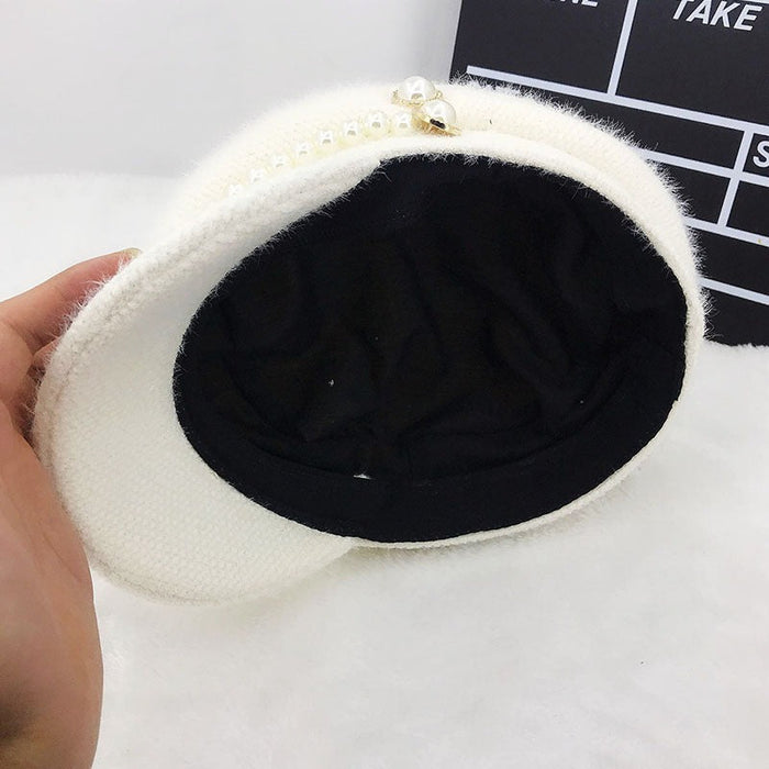 Black & White Newsboy Caps With Pearl Band