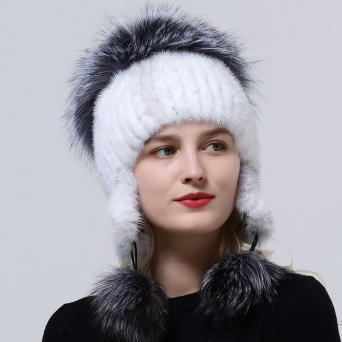 Fox Fur Knitted Fluffy Outdoor EarFlap Hat
