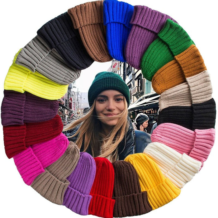 Women's Cotton Blends Soft Solid Warm Beanie