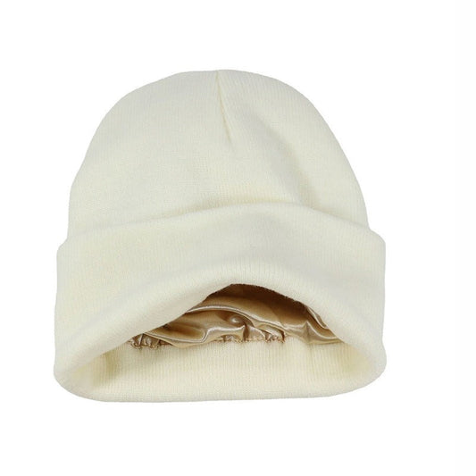 Winter Silk Satin Lined Solid Knitted Beanie Hats